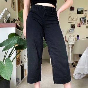 Black High Rise Wide Leg Cropped Pants